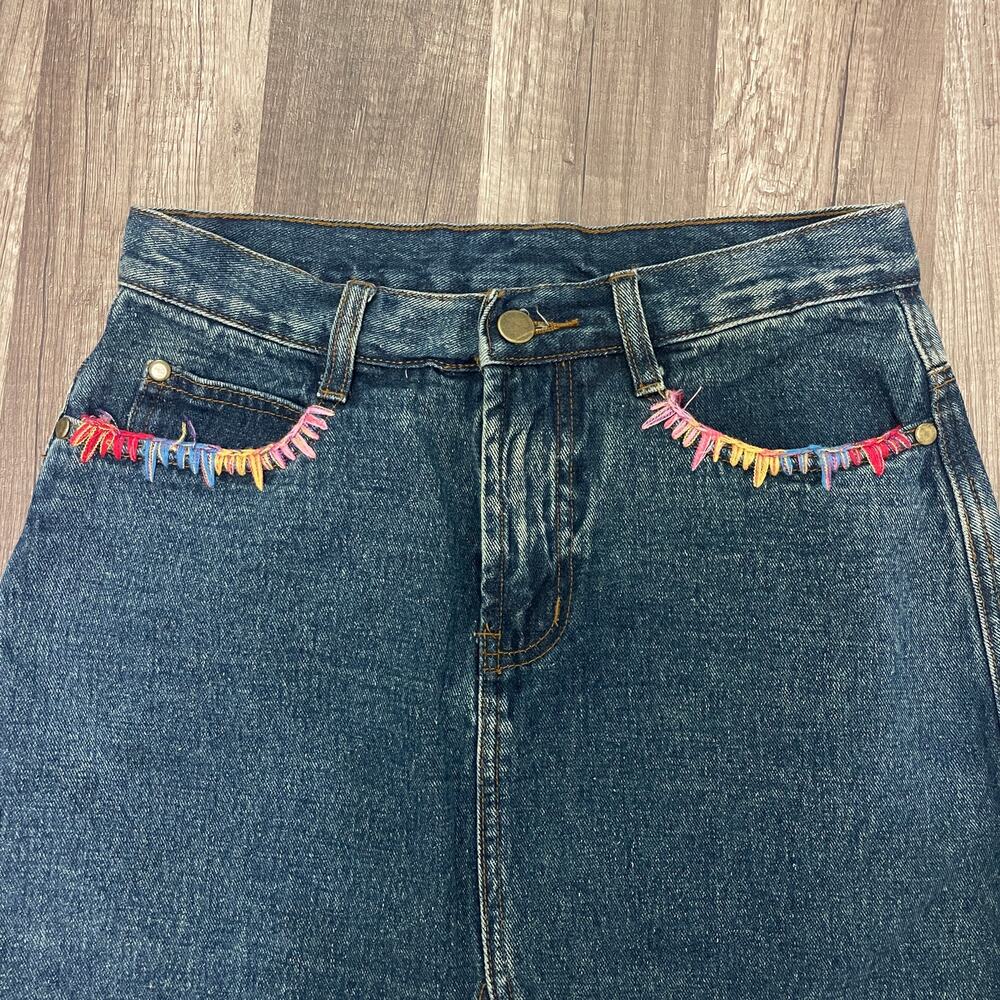 Vintage Patchwork Denim Midi Skirt – Women’s Size: 4 / W 13.5” | L 28” - Picture 3 of 7